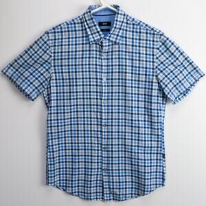 Hugo Boss Gingham Short Sleeve Button Up Shirt Mens Medium Slim Blue White